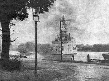 The KM Schleswig-Holstein during the Battle of Westerplatte that opened the Second World War. Public Domain.